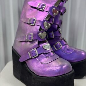 Purple Platform Buckle Boots